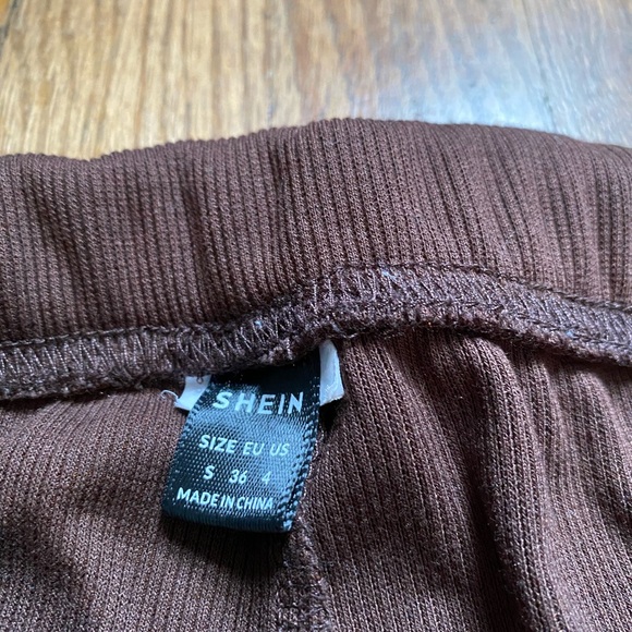 Womens Dark Brown Leggings Ribbed Bell Bottom Flare Pants Yoga Shein Small - Picture 4 of 9